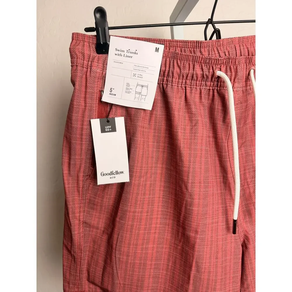 Goodfellow & Co Men’s Swim Trunks Medium Coral 5” Inseam UPF 50+ Lined NWT